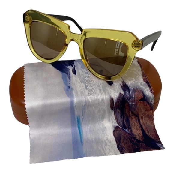 KOMONO Stella Cider Black Sunglasses NEW Yellow Color block Cat eye UV400 - Picture 11 of 14